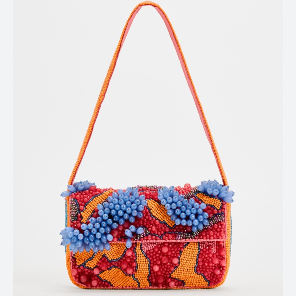 Zara Red and Blue Beaded Shoulder Bag